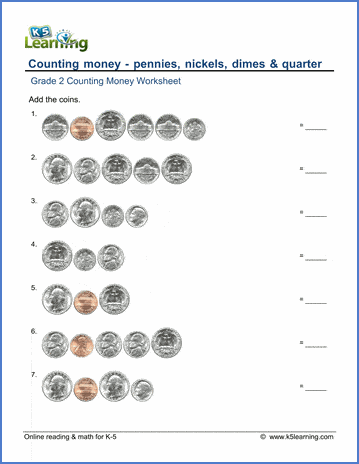 2nd grade math worksheets coins