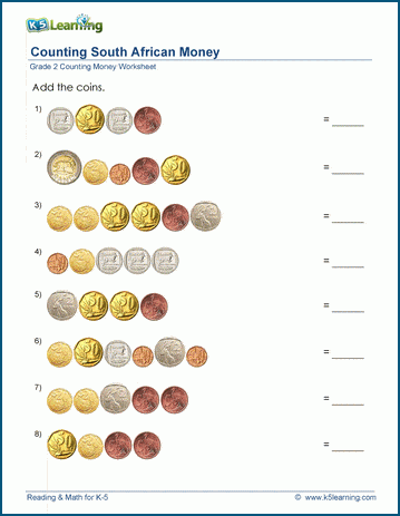 Counting South African money worksheet