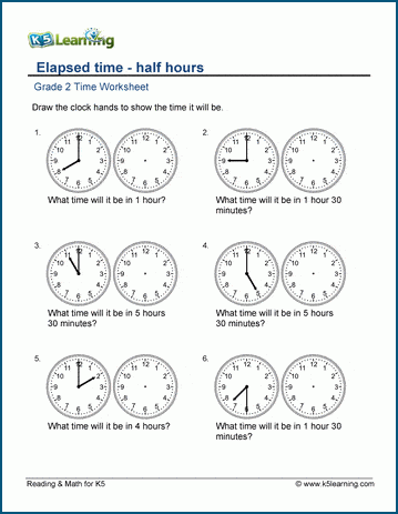 grade 2 time worksheets elapsed time hours and half