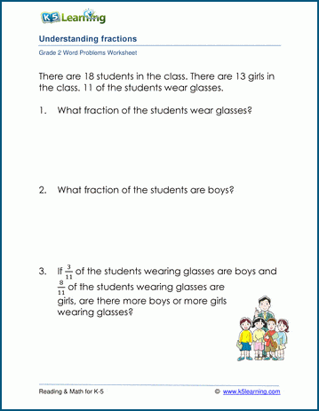 Grade 2 Word Problem Worksheet on writing fractions