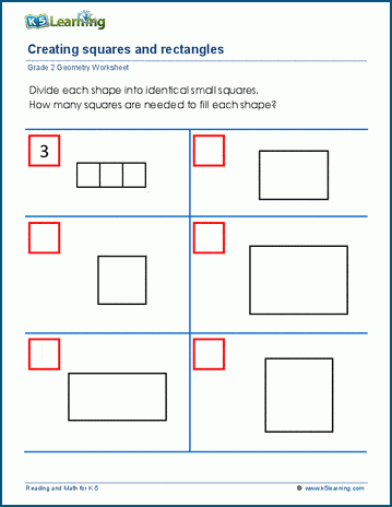 Composing rectangles from squares worksheets