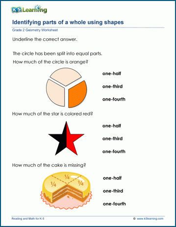 Parts of a whole using shapes worksheets