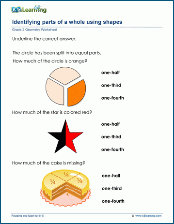 parts of a whole using shapes worksheets k5 learning