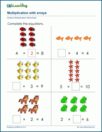 Multiplication with arrays worksheets | K5 Learning
