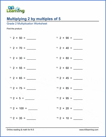 Grade 2 Multiplication Worksheets - 2 times multiples of 5 | K5 Learning
