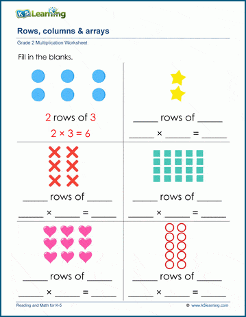 Rows, columns and arrays multiplication worksheets