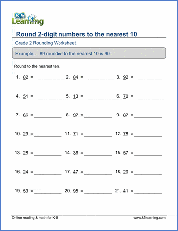 Grade 2 Math Worksheet - Rounding 2-digit numbers to the nearest 10 | K5  Learning