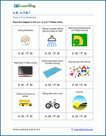 Grade 2 Time Worksheet: AM and PM | K5