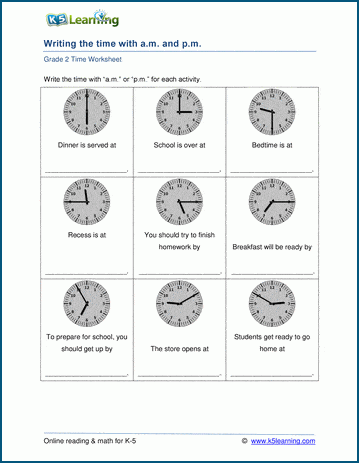 Writing time with am and pm worksheet