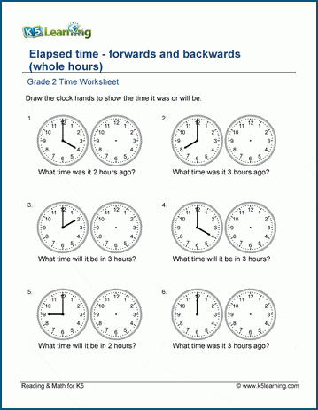 grade 2 time worksheets changes in time whole hours k5 learning