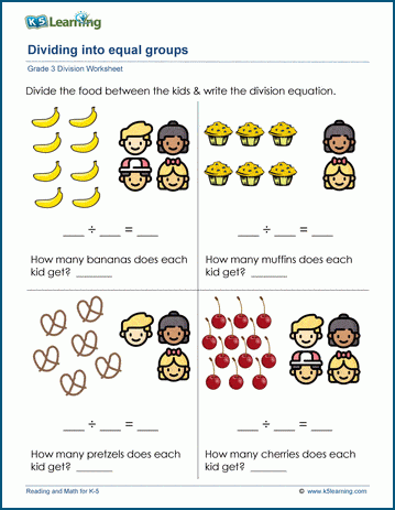 Division into equal groups worksheets