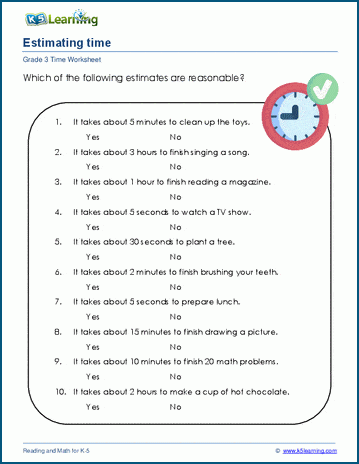 Estimating time for activities worksheet