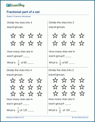 Fractional part of a set worksheets | K5 Learning
