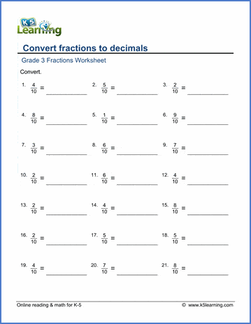 Convert fractions to decimals worksheets