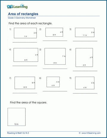 Area of rectangles worksheets