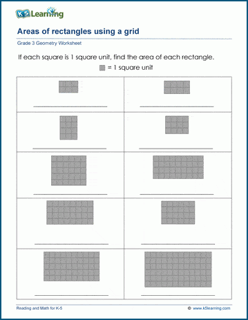 Areas using rectangular grids worksheets