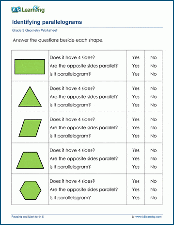 Parallelograms worksheets