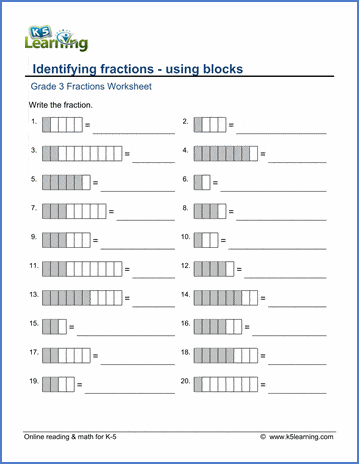 Grade 3 fractions worksheet - identifying and writing fractions | K5  Learning