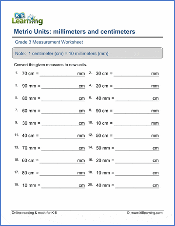 Grade 3 Measurement Worksheet convert between centimeters and millimeters