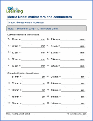 grade 3 measurement worksheet convert lengths between cm and mm k5 learning