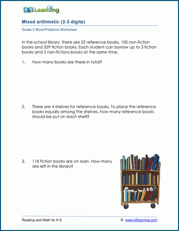 Grade 3 Word Problem Worksheet with mixed column math word problems
