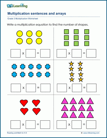 Multiplication sentences and arrays worksheets