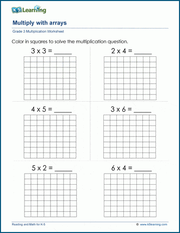 Multiply with arrays worksheets | K5 Learning