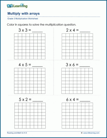 Arrays multiplication worksheets