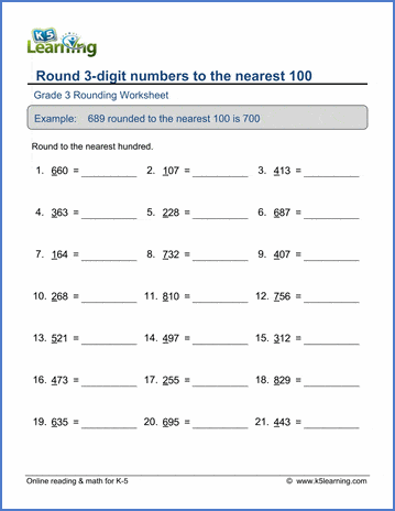 Grade 3 Place value Worksheet round 3-digit numbers to the nearest 100