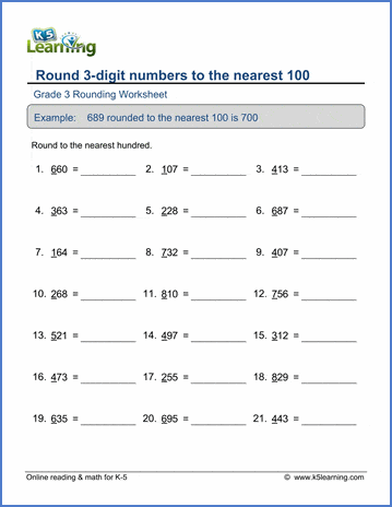 grade 3 math worksheet round 3 digit numbers to the nearest 100 k5 learning