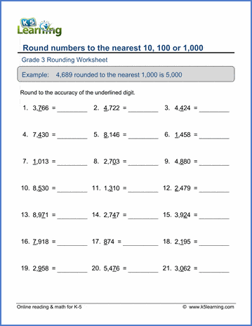 Grade 3 Place value Worksheet round numbers to the nearest 10, 100 or 1000
