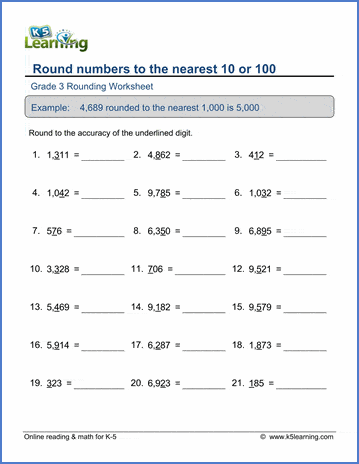 Grade 3 Rounding Worksheet Round Numbers To Nearest 10 Or 100 K5 Learning