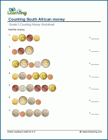 South African money worksheet