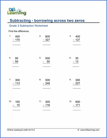 Subtract across two zeros