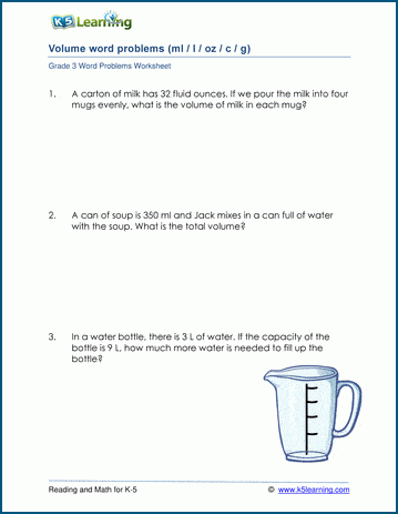 Grade 3 Volume and Capacity Word Problems | K5 Learning