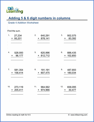 Adding 5 and 6-digit numbers | K5 Learning