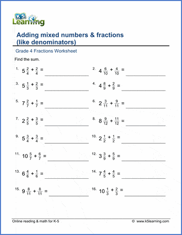 math worksheets for 4th grade adding