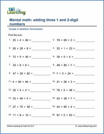 math worksheets for 4th grade adding