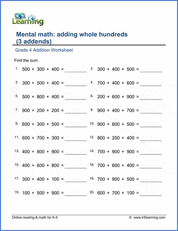 grade 4 addition worksheet