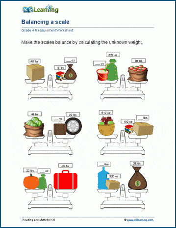 Balancing a scale worksheet