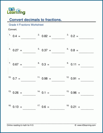 Grade 4 decimals worksheet