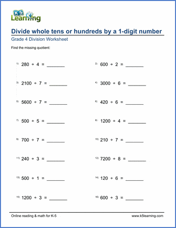 division worksheets grade 4