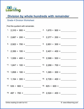 Division with remainder worksheets