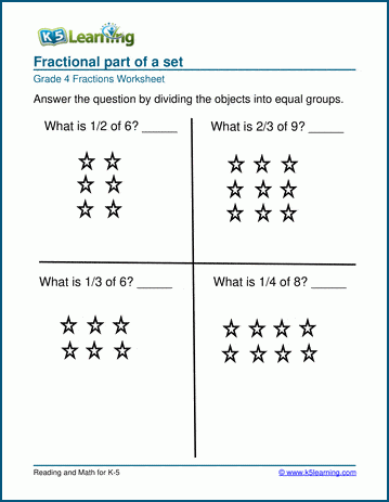 Fractional part of sets worksheets