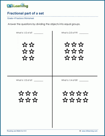 Fractional part of sets worksheets | K5 Learning