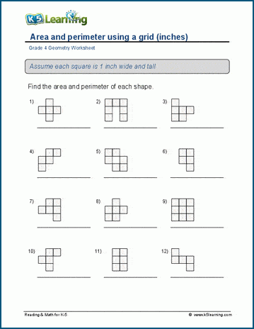 Grade 4 Geometry Worksheet area and perimeter using a grid