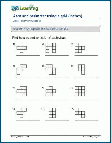 Area and perimeter using a grid worksheets | K5 Learning