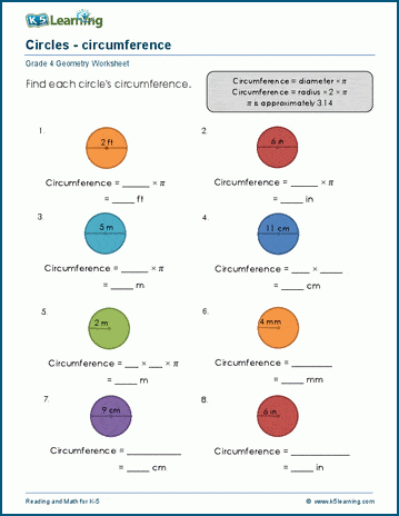 Grade 4 Geometry Worksheet circumference of circle