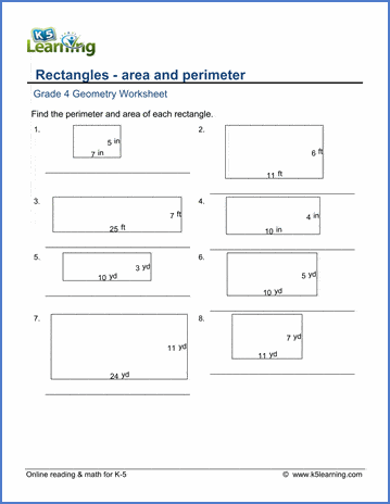 Grade 4 Geometry Worksheet area and perimeter of rectangles