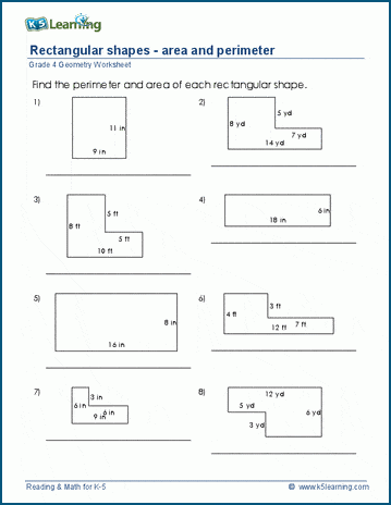 Math Worksheet: Area and perimeter of irregular rectangular shapes | K5  Learning